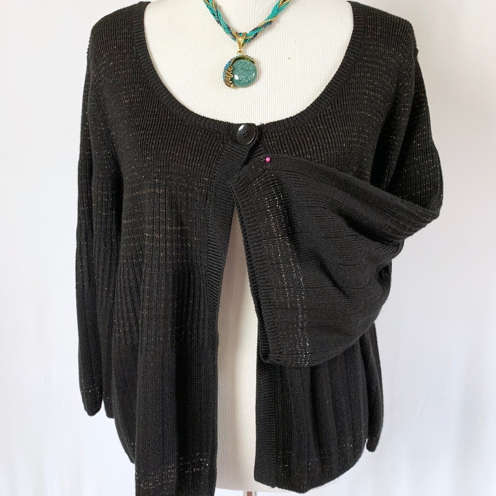 Nine West Black Cardigan Gold Thread 1X
